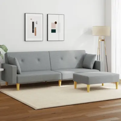 The Living Store Kavč dvosed s stolčkom za noge svetlo sivo blago - Kavč Z Ležiščem