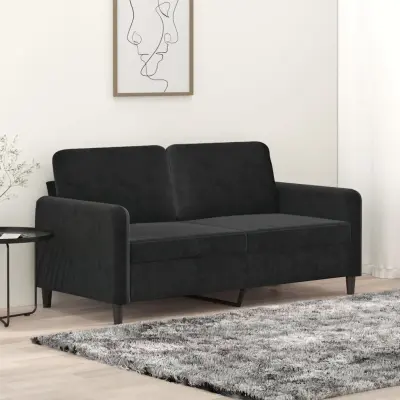 The Living Store Kavč dvosed črn 140 cm žamet - Dvosed