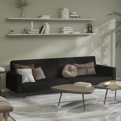 The Living Store Kavč dvosed z ležiščem črn žamet - Raztegljiv Kavč