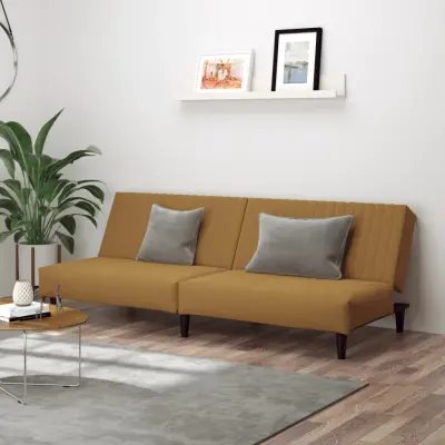 The Living Store Kavč dvosed z ležiščem rjav žamet - Raztegljiv Kavč