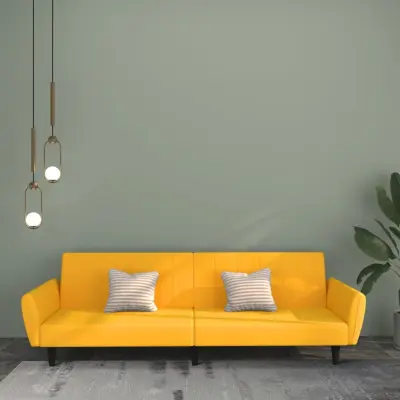 The Living Store Kavč dvosed z ležiščem rumen žamet - Raztegljiv Kavč