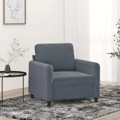 The Living Store Fotelj temno siv 60 cm žamet - Enosed
