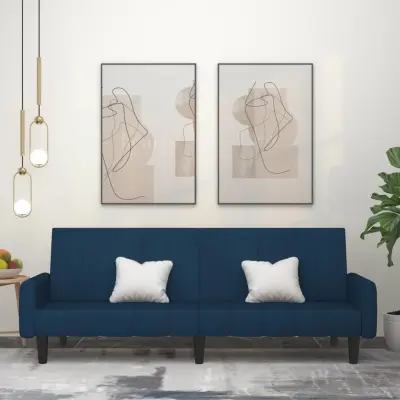 The Living Store Kavč dvosed z ležiščem moder žamet - Raztegljiv Kavč