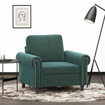 The Living Store Fotelj temno zelen 60 cm žamet - Enosed