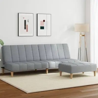 The Living Store Kavč dvosed s stolčkom za noge svetlo sivo blago - Kavč Z Ležiščem
