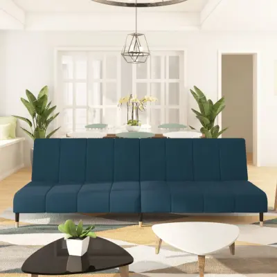 The Living Store Kavč dvosed z ležiščem moder žamet - Raztegljiv Kavč
