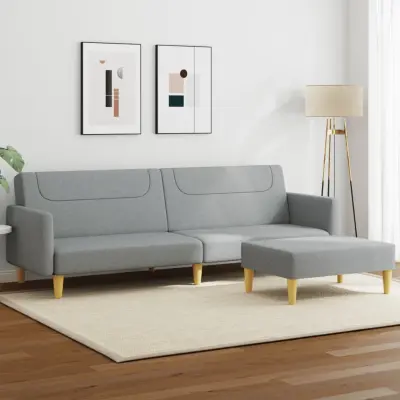 The Living Store Kavč dvosed s stolčkom za noge svetlo sivo blago - Kavč Z Ležiščem