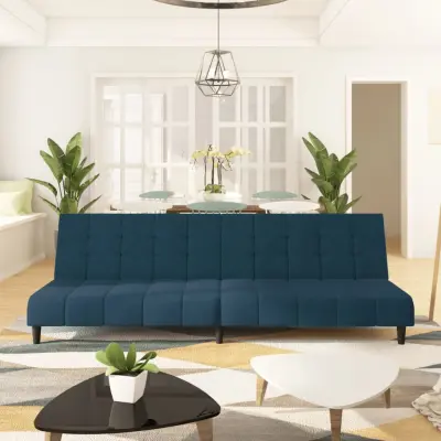The Living Store Kavč dvosed z ležiščem moder žamet - Raztegljiv Kavč