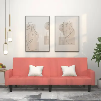 The Living Store Kavč dvosed z ležiščem roza žamet - Raztegljiv Kavč