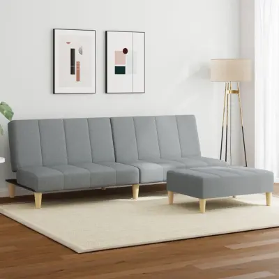The Living Store Kavč dvosed s stolčkom za noge svetlo sivo blago - Kavč Z Ležiščem