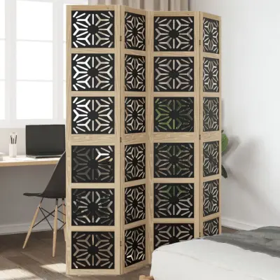 The Living Store Paravan 4-delni rjav in črn trden les pavlovnije - Pregrada Za Prostor