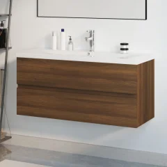The Living Store Omarica z vgradnim umivalnikom rjav hrast inženirski les - Omarica Za Umivalnik Z Umivalnikom