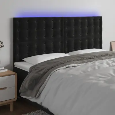 The Living Store LED posteljno vzglavje črno 180x5x118/128 cm žamet - LED Vzglavje