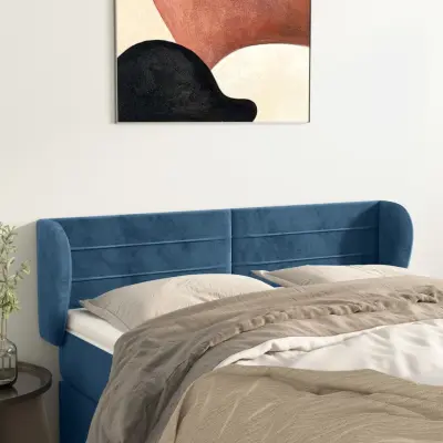 The Living Store Vzglavje z ušesi temno modro 147x23x78/88 cm žamet - Vzglavje