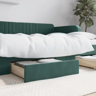 The Living Store Posteljni predal 2 kosa temno zelen inženirski les in žamet - Posteljni Predal