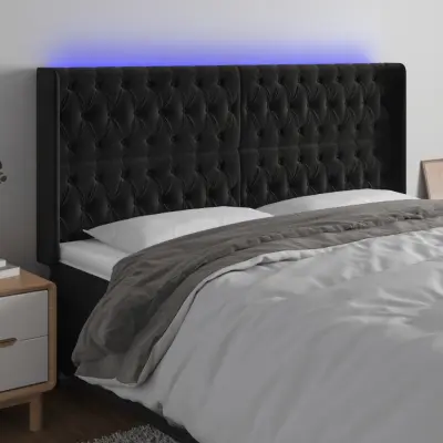 The Living Store LED posteljno vzglavje črno 183x16x118/128 cm žamet - LED Vzglavje