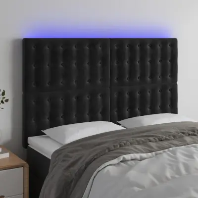 The Living Store LED posteljno vzglavje črno 144x5x118/128 cm žamet - LED Vzglavje