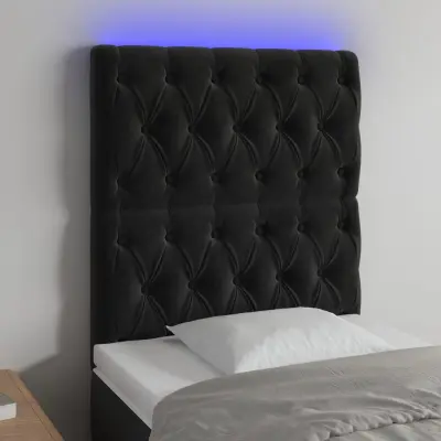 The Living Store LED posteljno vzglavje črno 80x7x118/128 cm žamet - LED Vzglavje