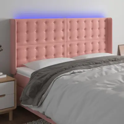 The Living Store LED posteljno vzglavje roza 163x16x118/128 cm žamet - LED Vzglavje