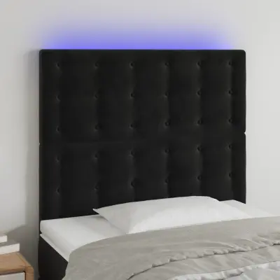 The Living Store LED posteljno vzglavje črno 80x5x118/128 cm žamet - LED Vzglavje