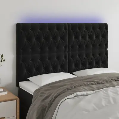 The Living Store LED posteljno vzglavje črno 160x7x118/128 cm žamet - LED Vzglavje