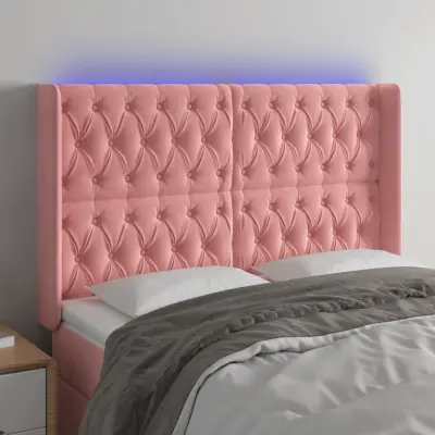 The Living Store LED posteljno vzglavje roza 147x16x118/128 cm žamet - LED Vzglavje