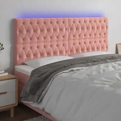 The Living Store LED posteljno vzglavje roza 180x7x118/128 cm žamet - LED Vzglavje