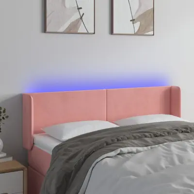The Living Store LED posteljno vzglavje roza 147x16x78/88 cm žamet - LED Vzglavje