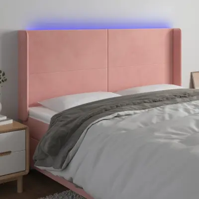 The Living Store LED posteljno vzglavje roza 163x16x118/128 cm žamet - LED Vzglavje