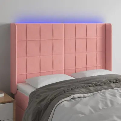 The Living Store LED posteljno vzglavje roza 147x16x118/128 cm žamet - LED Vzglavje