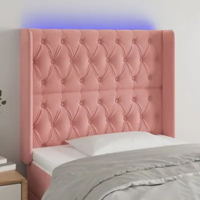 The Living Store LED posteljno vzglavje roza 93x16x118/128 cm žamet - LED Vzglavje