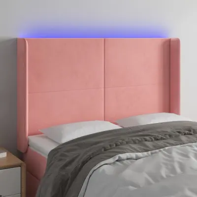 The Living Store LED posteljno vzglavje roza 147x16x118/128 cm žamet - LED Vzglavje