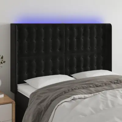 The Living Store LED posteljno vzglavje črno 147x16x118/128 cm žamet - LED Vzglavje