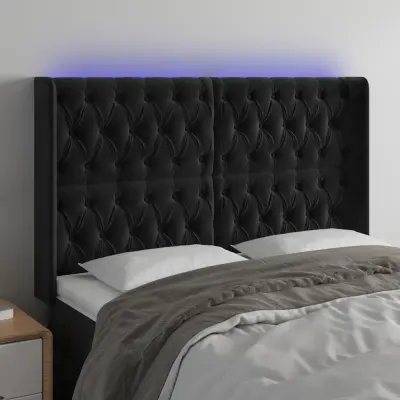 The Living Store LED posteljno vzglavje črno 163x16x118/128 cm žamet - LED Vzglavje
