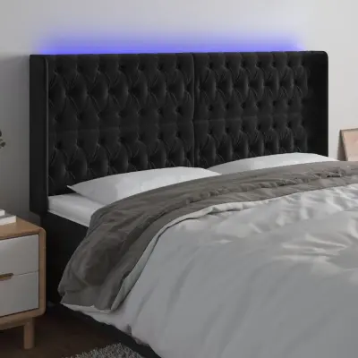 The Living Store LED posteljno vzglavje črno 203x16x118/128 cm žamet - LED Vzglavje