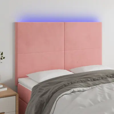 The Living Store LED posteljno vzglavje roza 144x5x118/128 cm žamet - LED Vzglavje