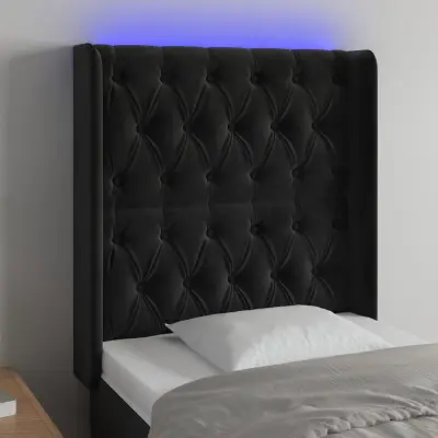 The Living Store LED posteljno vzglavje črno 83x16x118/128 cm žamet - LED Vzglavje