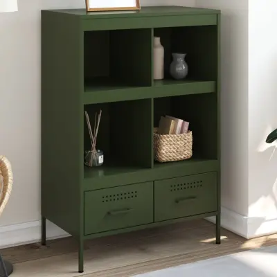 The Living Store Visoka omara olivno zelena 68x39x101,5 cm hladno valjano jeklo - Visoka Omara