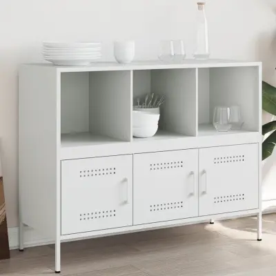 The Living Store Komoda bela 100,5x39x79 cm hladno valjano jeklo - Komoda