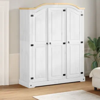 The Living Store Garderobna omara Corona bela 151,5x52x186 cm trdna borovina - Garderobna Omara
