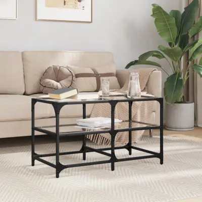 The Living Store Klubska mizica s stekleno površino 78,5x40x45 cm jeklo - Klubska Mizica