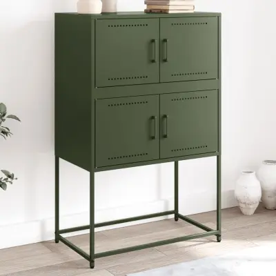 The Living Store Komoda olivno zelena 68,5x38,5x107 cm jeklo - Komoda