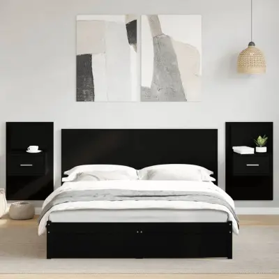 The Living Store Posteljno vzglavje z omaricami črno 160 cm inženirski les - Posteljno Vzglavje Z Omarico
