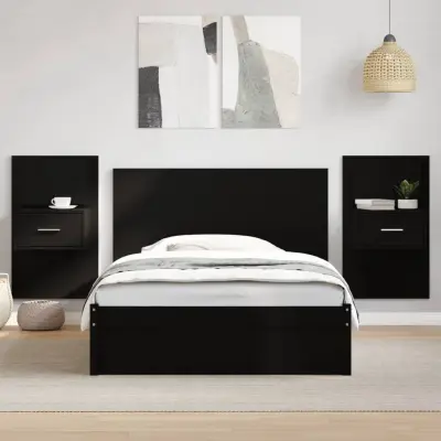 The Living Store Posteljno vzglavje z omaricami črno 120 cm inženirski les - Posteljno Vzglavje Z Omarico