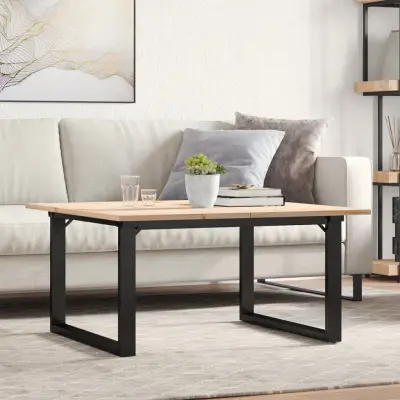 The Living Store Klubska mizica O okvir 90x90x45 cm trdna borovina lito železo - Klubska Mizica