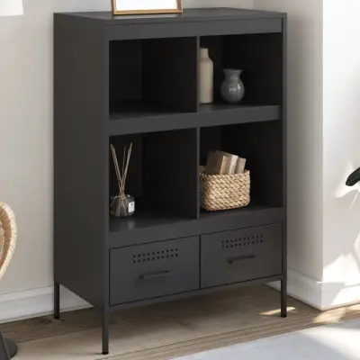 The Living Store Visoka omara črna 68x39x101,5 cm hladno valjano jeklo - Visoka Omara