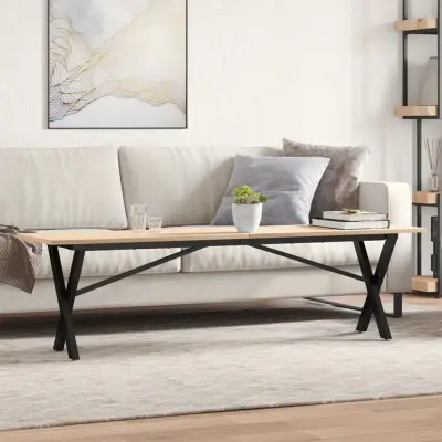 The Living Store Klubska mizica X okvir 160x40x45 cm trdna borovina lito železo - Klubska Mizica