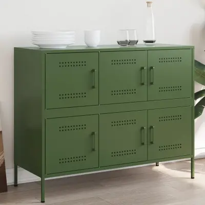 The Living Store Komoda olivno zelena 100,5x39x79 cm hladno valjano jeklo - Komoda