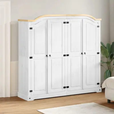 The Living Store Garderobna omara Corona bela 194x52x186 cm trdna borovina - Garderobna Omara