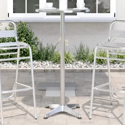 The Living Store Zunanja barska miza nastavljiva Ø59,5x70/109,5 cm aluminij - Zunanja Barska Miza